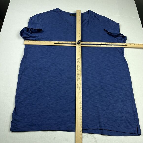 Vince Mens V-Neck Cotton T-Shirt Blue Plain Short Sleeve Top Basic Tee XL FLAW - Picture 5 of 11